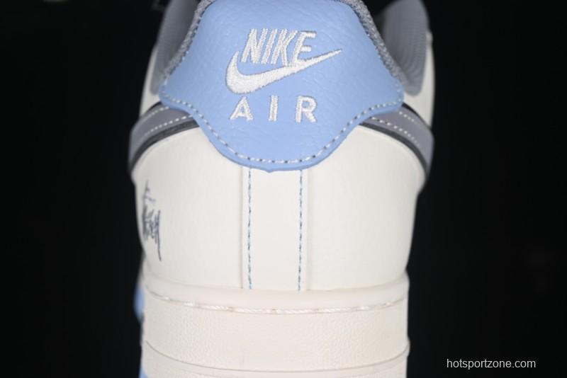 Nike Air Force 1 '07 Low Stussy Collaboration Light Grey Blue Sole Low-Top Casual Sneakers - XS1958-517