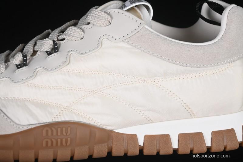 Miu Miu Suede Round Toe Lace-Up Women's Low-Top Casual Shoes in Beige - 99D4