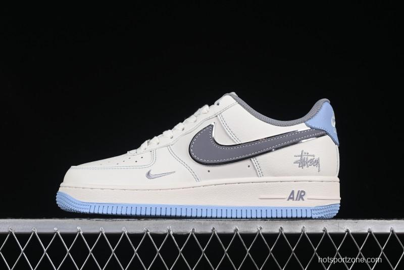 Nike Air Force 1 '07 Low Stussy Collaboration Light Grey Blue Sole Low-Top Casual Sneakers - XS1958-517