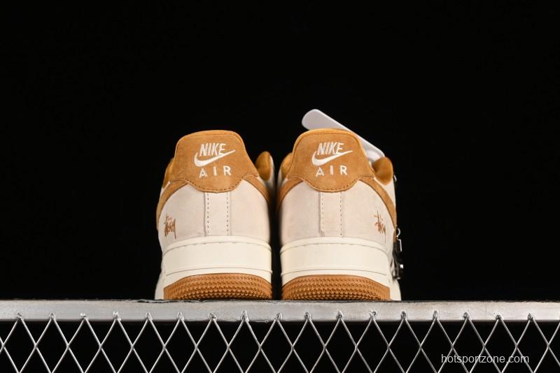 Nike Air Force 1 '07 Low Stussy Collaboration - Wheat Pig Leather Low-Top Casual Sneakers - HD1968-020