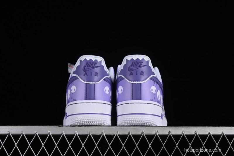 Nike Air Force 1 Low Witch Collaboration Custom Leather Sneakers with Gradient White-Purple and Skull Design - CW2288-111
