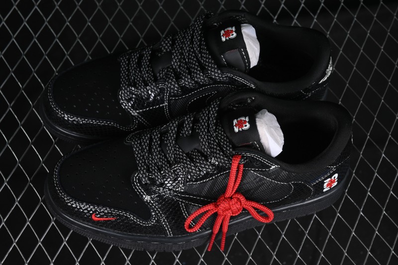 Nike Travis Scott x Fragment Design x Air Jordan 1 Low OG SP AJ1 Year of the Snake Limited Black Snake Web Low Top Casual Sneakers - CH6336-018