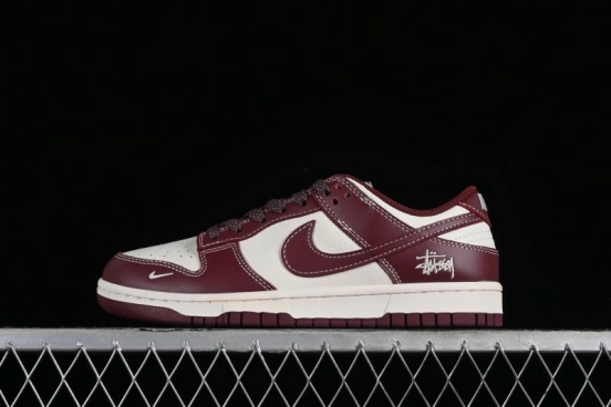Nike SB Dunk Low Stussy Collaboration - Burgundy Starry Sky Anniversary High-End Custom Low-Top Casual Skate Shoes - BB9898-001