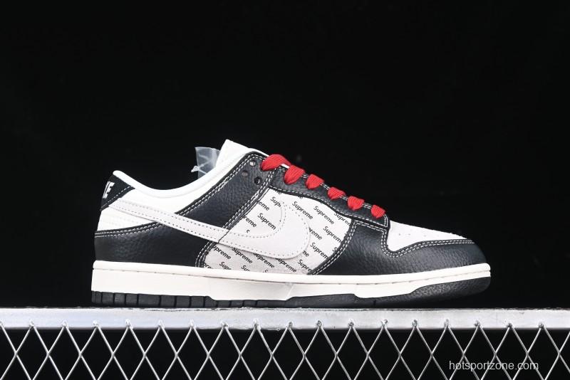 Nike SB Dunk Low Supreme Collaboration - Black Leather Texture Anniversary High-End Custom Low-Top Casual Skate Shoes - XS1086-020