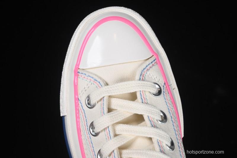 Converse Chuck 1970s High Top Casual Sneakers with Star Stitching and White-Pink-Blue Mismatched Design - A15744C