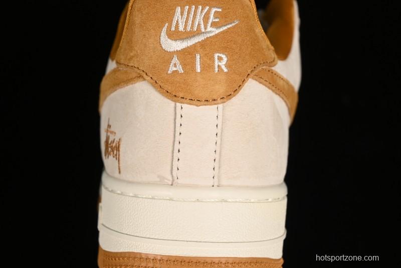 Nike Air Force 1 '07 Low Stussy Collaboration - Wheat Pig Leather Low-Top Casual Sneakers - HD1968-020