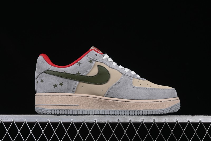 Nike Air Force 1 '07 Low Stussy Collaboration Olive Green Star Low-Top Casual Sneakers - KK1988-034