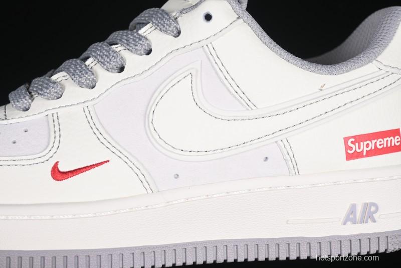 Nike Air Force 1 '07 Low Supreme Collaboration Beige Grey with Red Swoosh Casual Sneakers - BB7518-011