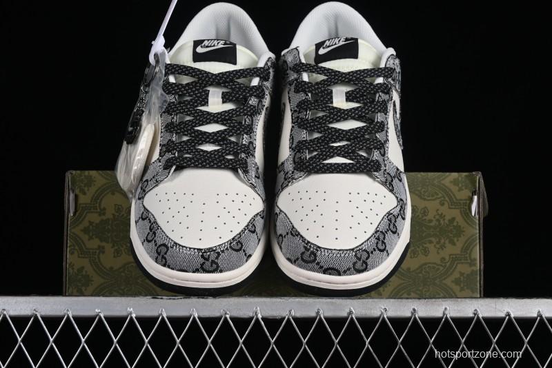 Nike SB Dunk Low Gucci Collaboration - Grey Pattern Anniversary High-End Custom Low-Top Casual Skate Shoes - BB9676-311