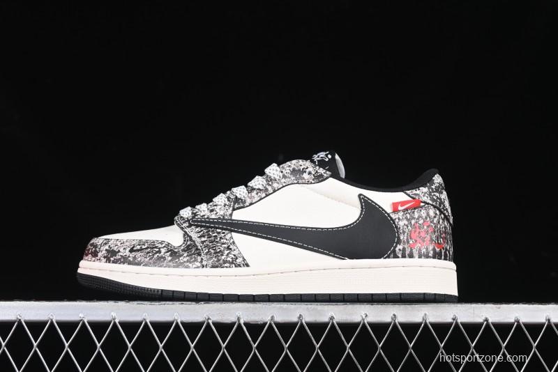 Nike Travis Scott x Fragment Design x Air Jordan 1 Low OG SP AJ1 Snake Year Limited Python Texture Low-top Casual Sneakers - SJ2068-144