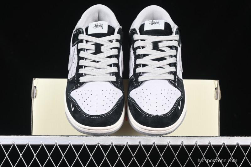 Nike SB Dunk Low Stussy Collaboration - Black Grey Pig Leather Anniversary Custom Edition Low-Top Casual Sneakers - XX3168-008