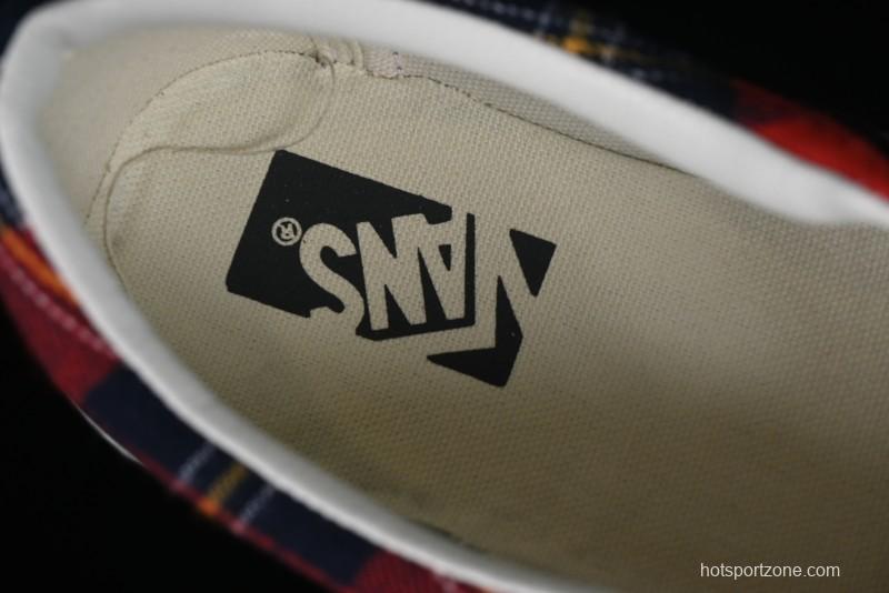 Vans Era Low-Top Skate Shoes with Black Canvas and Red Scottish Plaid Checkered Design - VN0A2RR1QWP