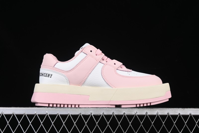 Choco Concert Leather Round Square Asymmetrical Fashion Sneakers White Pink - AJE5