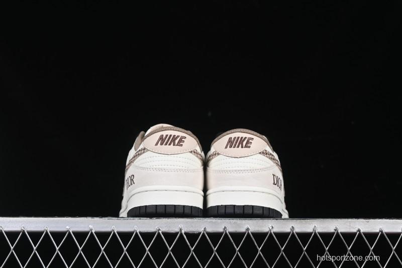 Nike SB Dunk Low Dior Collaboration Cream Coffee Floral Swoosh Anniversary Custom Low-Top Casual Sneakers - DJ2024-097