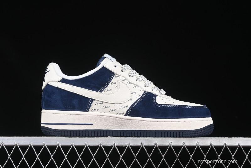 Nike Air Force 1 '07 Low Stussy Collaboration Dark Blue Suede White Swoosh Low-Top Casual Sneakers - XZ6188-673
