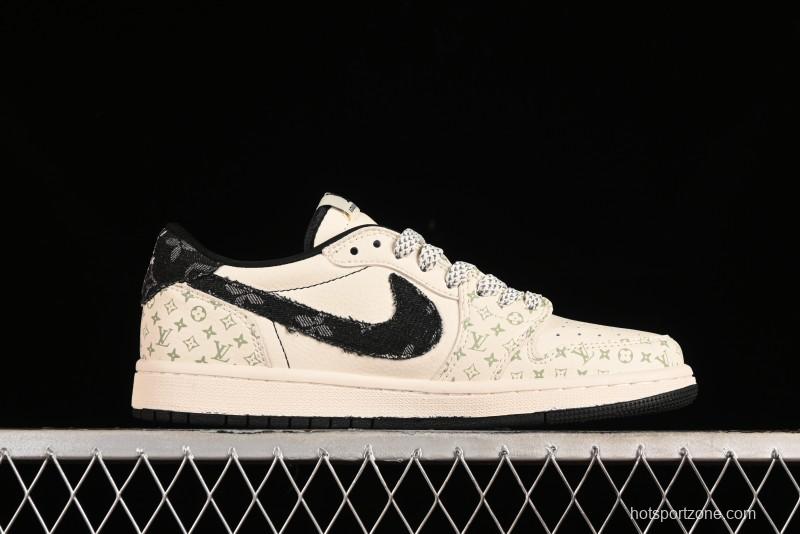 Nike Air Jordan 1 Low OG SP Travis Scott x Fragment Design Black Denim Print Casual Sneakers - SJ2068-005