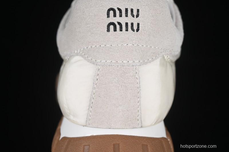 Miu Miu Suede Round Toe Lace-Up Women's Low-Top Casual Shoes in Beige - 99D4
