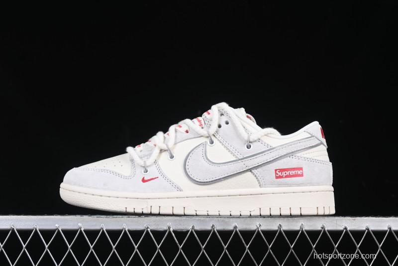 Nike SB Dunk Low Supreme Collaboration Light Gray Drawstring Anniversary High-End Custom Low-Top Casual Skate Shoes - XX3168-109