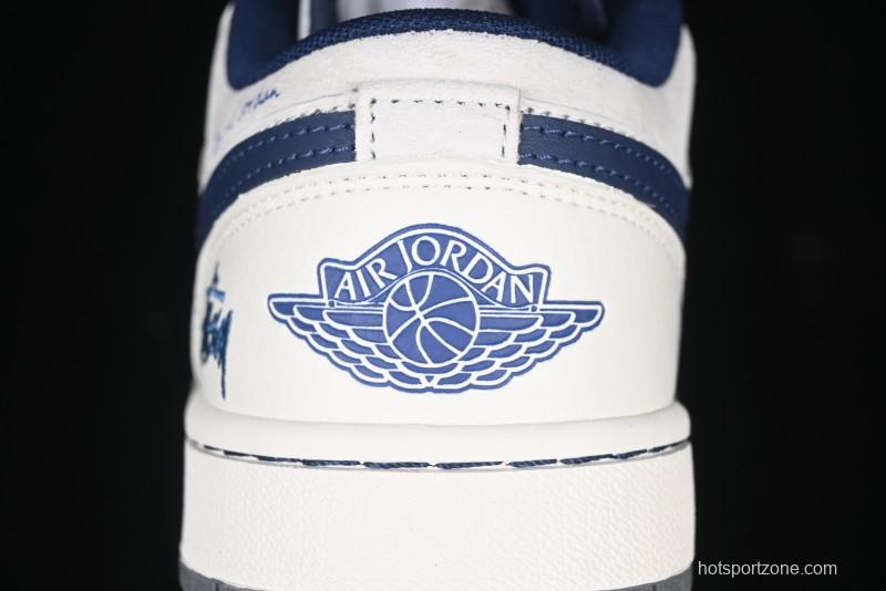 Nike Air Jordan 1 Low Stussy Collaboration - Light Grey Blue Hook Retro Basketball Shoes - SJ9950-046