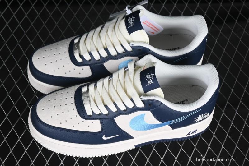 Nike Air Force 1 '07 Low Stussy Collaboration Green Embroidered Swoosh Custom Casual Sneakers - DM6688-021