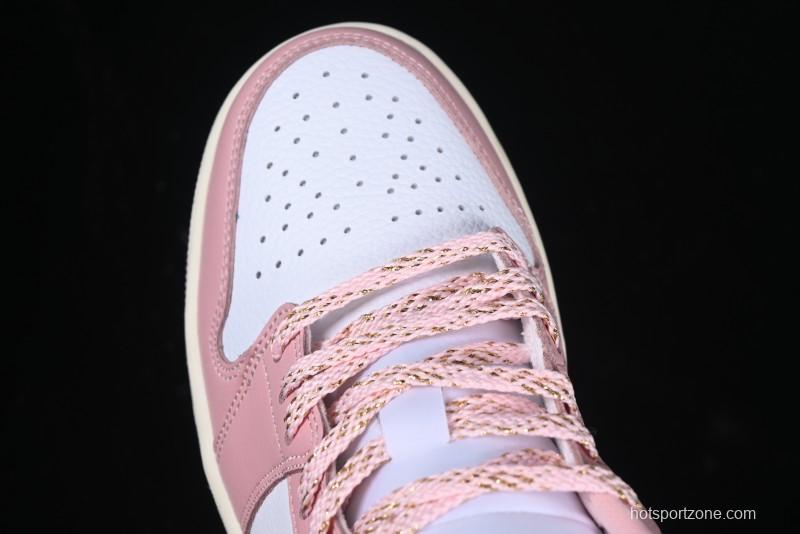 Nike Air Jordan 1 Low AJ1 Custom White Pink Low-Top Casual Lifestyle Sneakers - DC0774-162