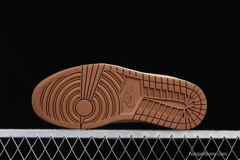 Nike Travis Scott x Fragment Design x Air Jordan 1 Low OG SP AJ1 Mocha Gold Low-top Casual Sneakers - DM7866-040