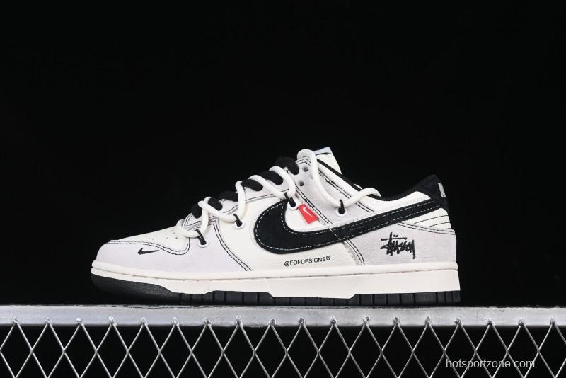 Nike SB Dunk Low Stussy Collaboration Anniversary Edition Lace-Up Beige Grey Black Swoosh Low-Top Casual Skate Shoes - YX5066-242