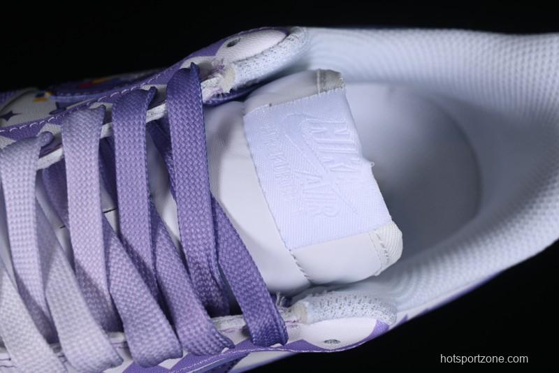 Nike Air Force 1 Low Witch Collaboration Custom Leather Sneakers with Gradient White-Purple and Skull Design - CW2288-111