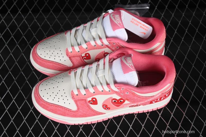 Nike SB Dunk Low Comme des Garcons Valentine's Day Pink Swoosh Anniversary Custom Low-Top Casual Skate Shoes - KK1333-023