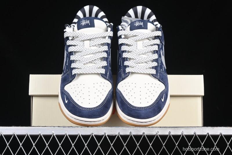 Nike SB Dunk Low Stussy Collaboration Suede Blue Anniversary Custom Low-Top Casual Sneakers - XS1086-009