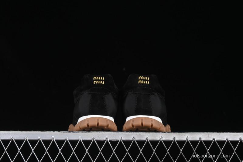 Miu Miu Suede Round Toe Lace-Up Women's Low-Top Casual Shoes - 99D4