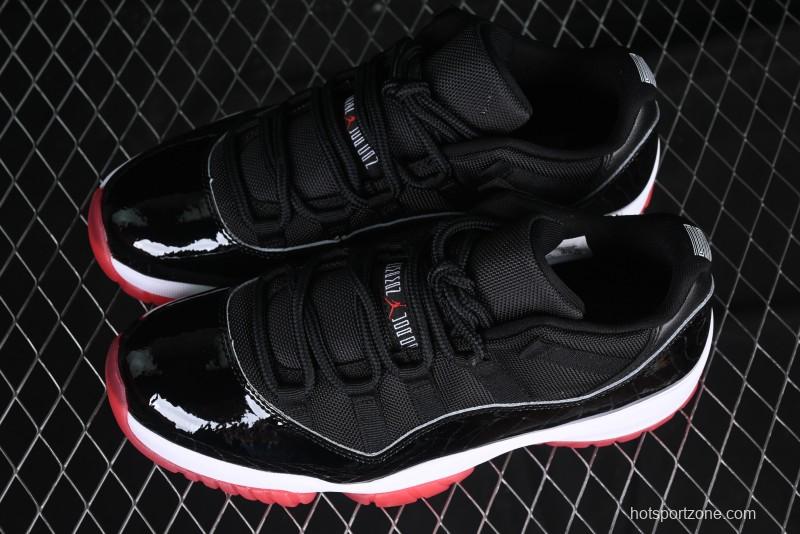 Nike Air Jordan 11 Low Bred Basketball Shoes with Patent Leather and Carbon Fiber - FV5104-006