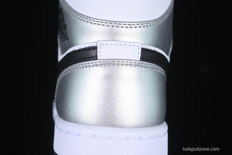 Nike Air Jordan 1 Mid AJ1 Basketball Shoes in Black White Silver - DQ8423-103
