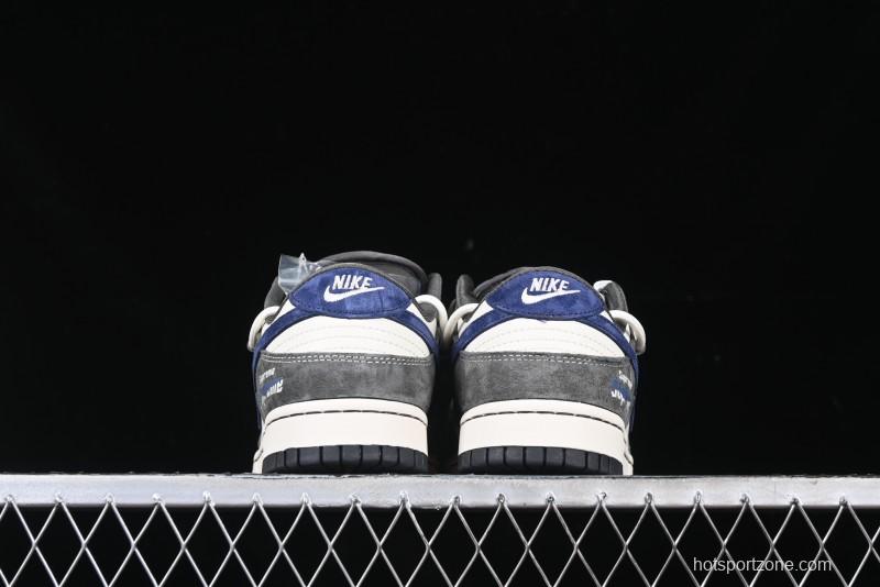 Nike SB Dunk Low Supreme Collaboration - Grey White Blue Swoosh Lace-Up Anniversary Customized Low-Top Casual Skate Shoes - XS1186-100