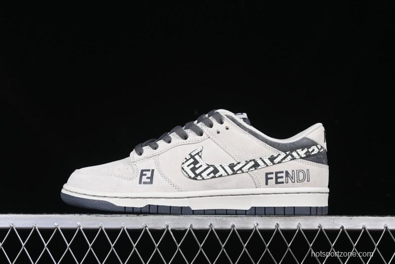 Nike SB Dunk Low Fendi Collaboration Monogram Swoosh Anniversary Custom Low-Top Casual Skate Shoes - DJ2024-046