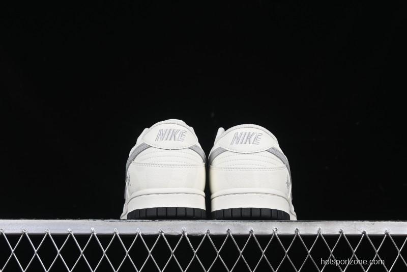 Nike SB Dunk Low Stussy Collaboration Barcode Embroidery Grey Hook Anniversary Custom Low-Top Casual Skate Shoes - DJ2024-054