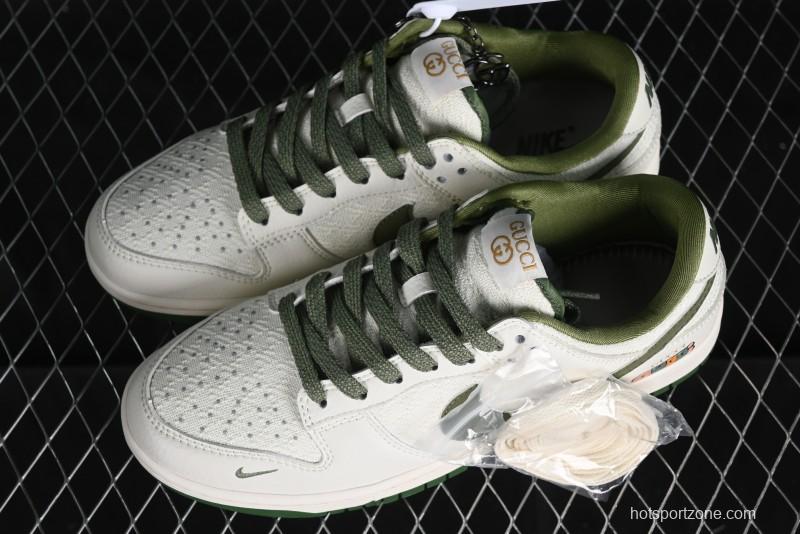 Nike SB Dunk Low Gucci Collaboration - Beige Green Woven Fabric Anniversary High-End Custom Low-Top Casual Skate Shoes - DQ1098-368
