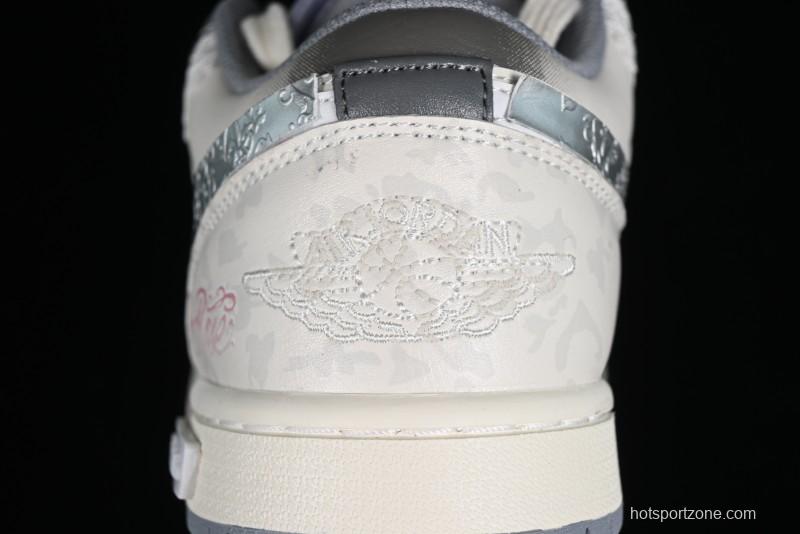 Nike Air Jordan 1 Low AJ1 Panda Prank Modern Gray Floral Low-Top Casual Sneakers - 553560-053
