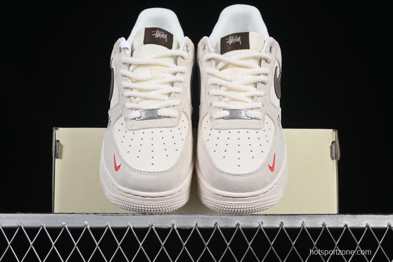 Nike Air Force 1 '07 Low Stussy Collaboration Dual-Tone Beige Brown Low-Top Casual Sneakers - SJ6698-025