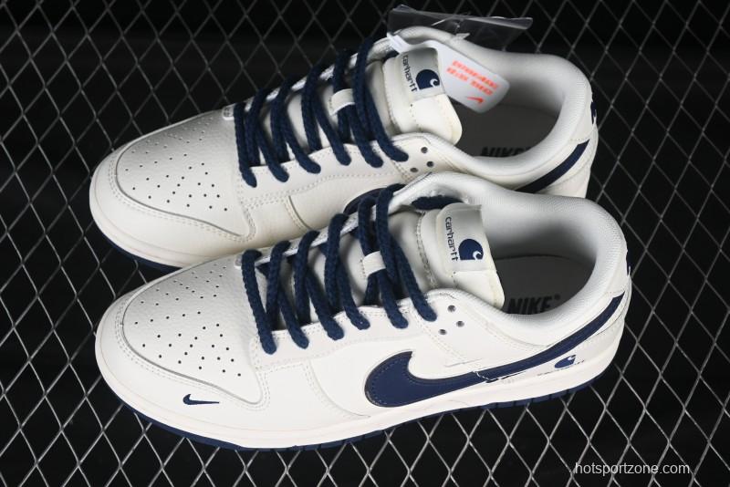 Nike SB Dunk Low Carhartt Collaboration Anniversary Premium Custom Sneakers with White and Blue Swoosh - SJ1089-008