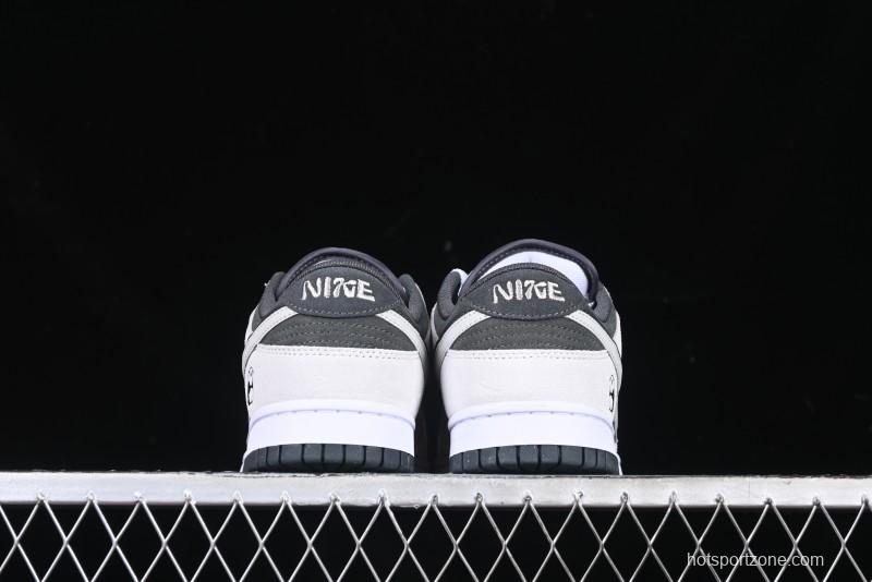 Nike Dunk Low 85 Double Swoosh Series White Grey Panda SB Low Top Casual Skate Shoes - HV1800-101