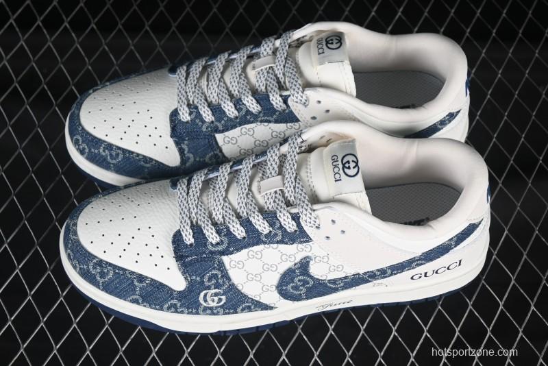 Nike SB Dunk Low Gucci Collaboration Blue Denim Anniversary Custom Low-Top Casual Skate Shoes - CH8311-285