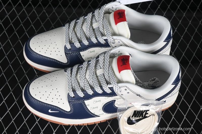 Nike SB Dunk Low Stussy Collaboration Beige Blue Gum Anniversary Edition Custom Low-Top Casual Skate Shoes - XS6089-529