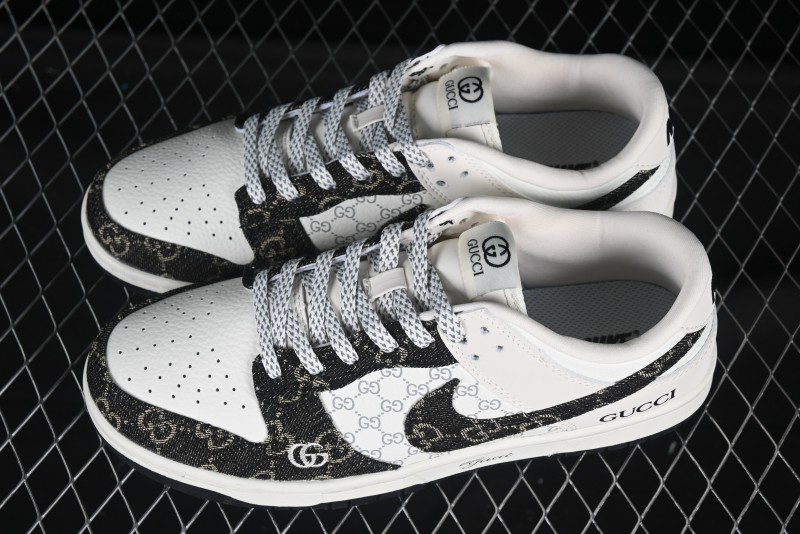 Nike SB Dunk Low Gucci Collaboration Black Denim Anniversary Custom Low-Top Casual Skate Shoes - CH8311-286