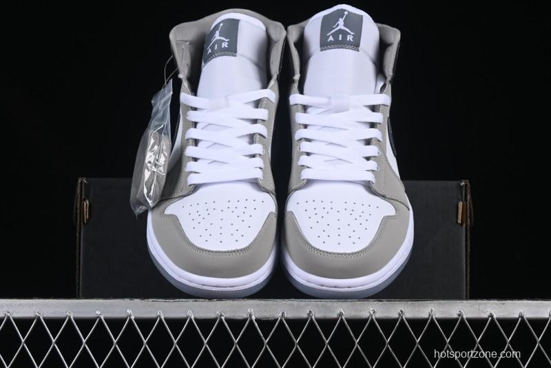 Nike Air Jordan 1 Mid AJ1 White Grey Mid Top Casual Sneakers - HF3193-100