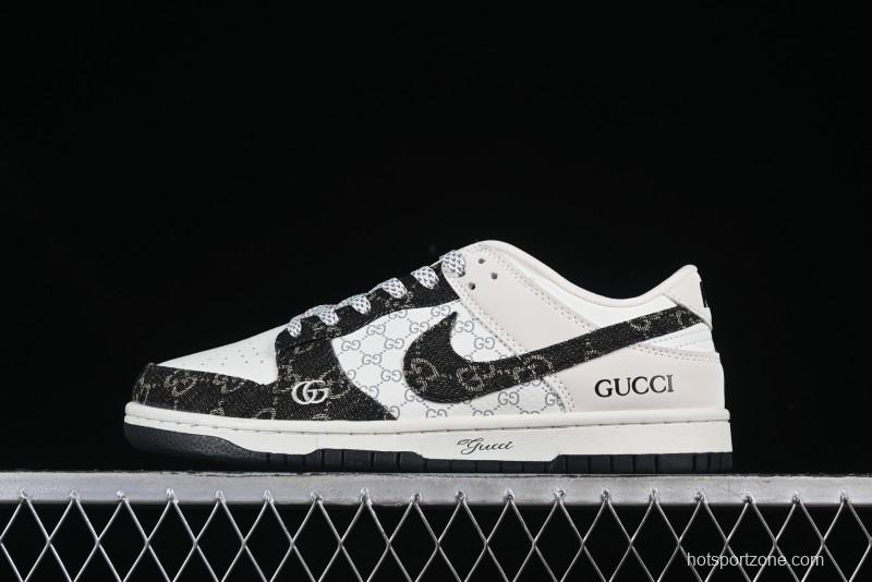 Nike SB Dunk Low Gucci Collaboration Black Denim Anniversary Custom Low-Top Casual Skate Shoes - CH8311-286