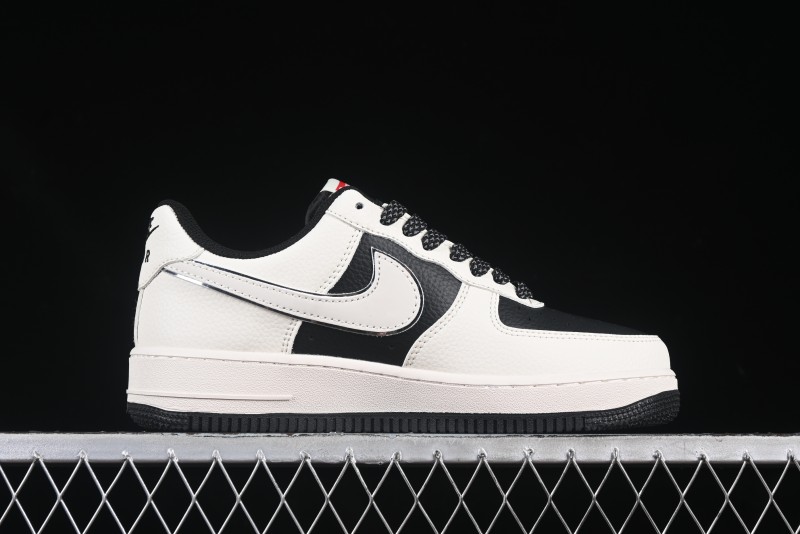 Nike Air Force 1 '07 Low Supreme Collaboration Beige Black Spliced Casual Sneakers with Strap - HH7518-056