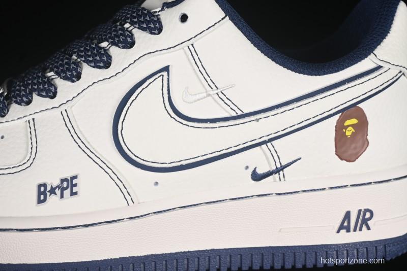 Nike Air Force 1 '07 Low Bape Collaboration Off-White Navy Blue Casual Sneakers - HH7518-066