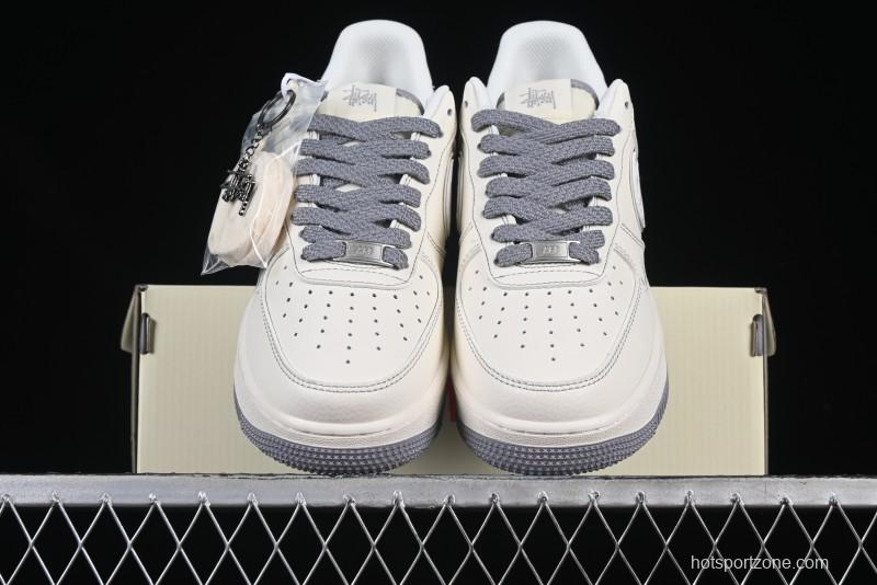 Nike Air Force 1 '07 Low Stussy Collaboration Grey Swoosh Casual Sneakers - HH7518-041