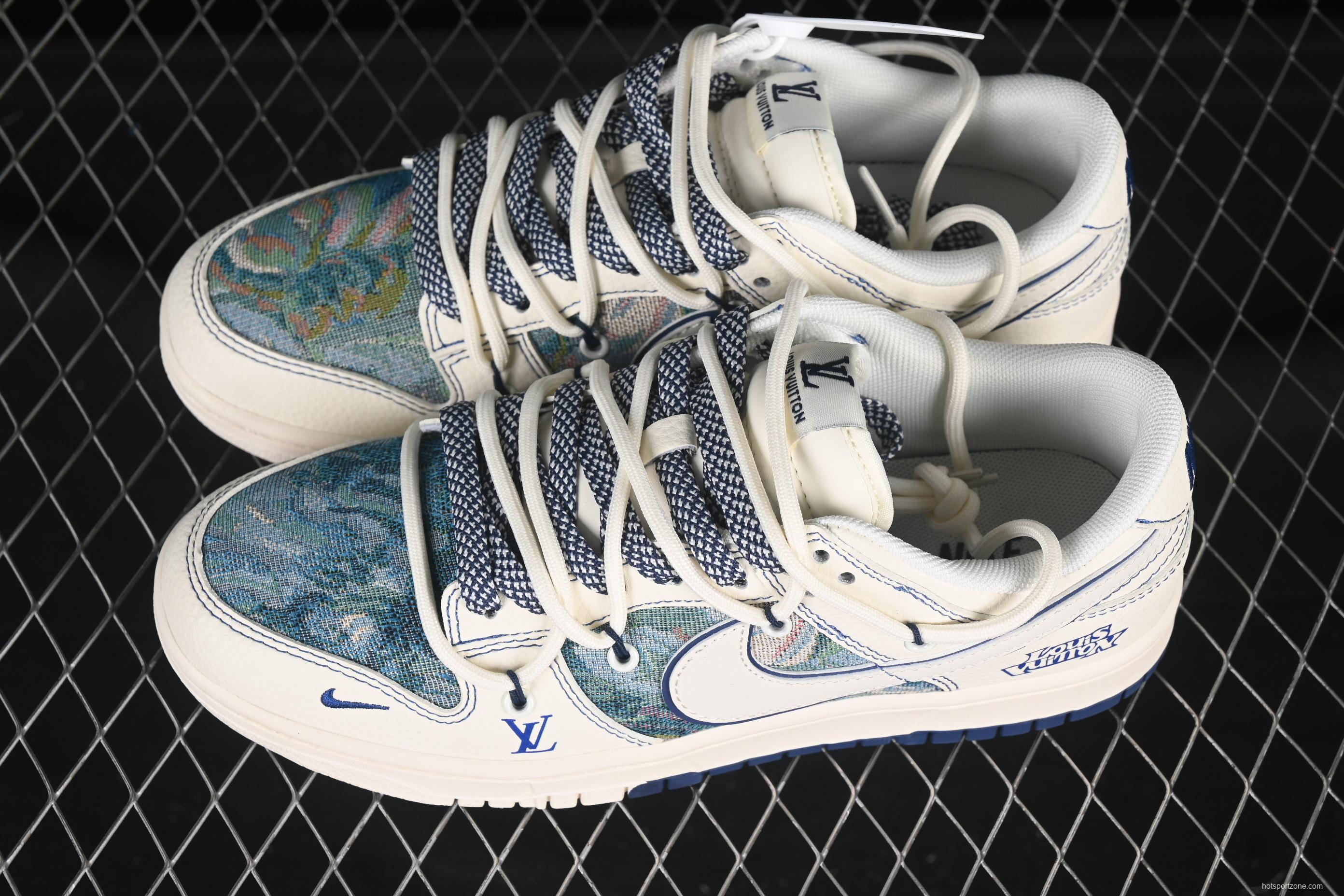 Nike SB Dunk Low LV Series Strap Oil Painting White Swoosh Anniversary Customized Low-Top Casual Skate Shoes - DM6868-077